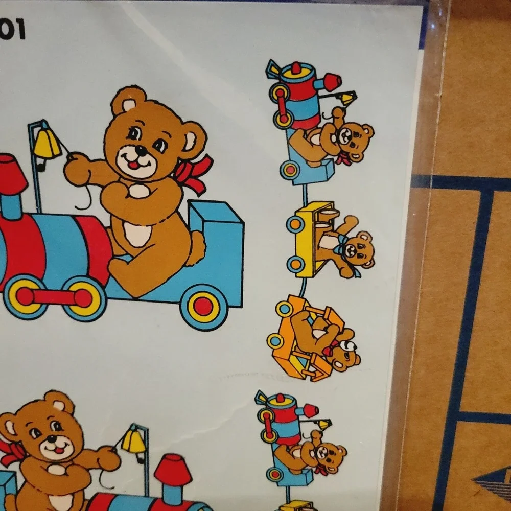 NEW Vintage Teddy Bear On Train Handpainted A-101 Decal Decorcal 1989 Trains NOS